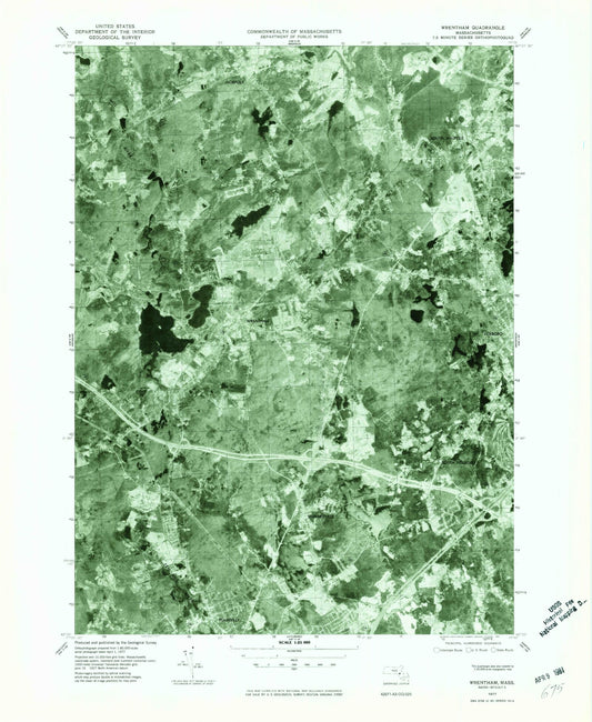 Classic USGS Wrentham Massachusetts 7.5'x7.5' Topo Map Image