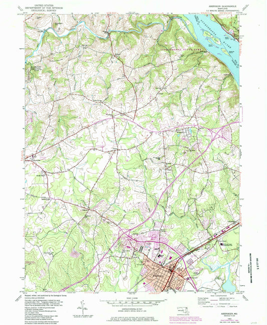 Classic USGS Aberdeen Maryland 7.5'x7.5' Topo Map Image