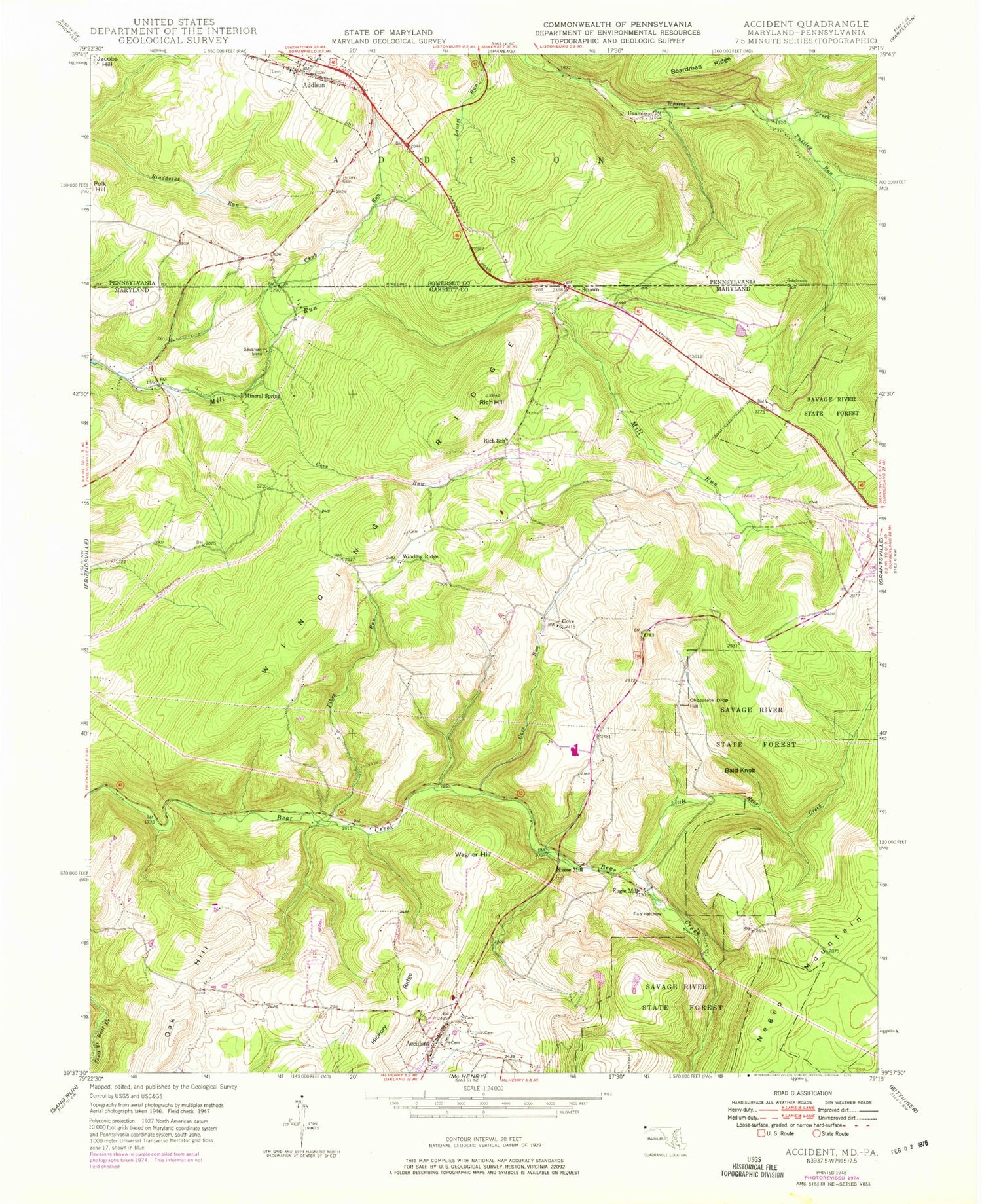 Classic USGS Accident Maryland 7.5'x7.5' Topo Map Image