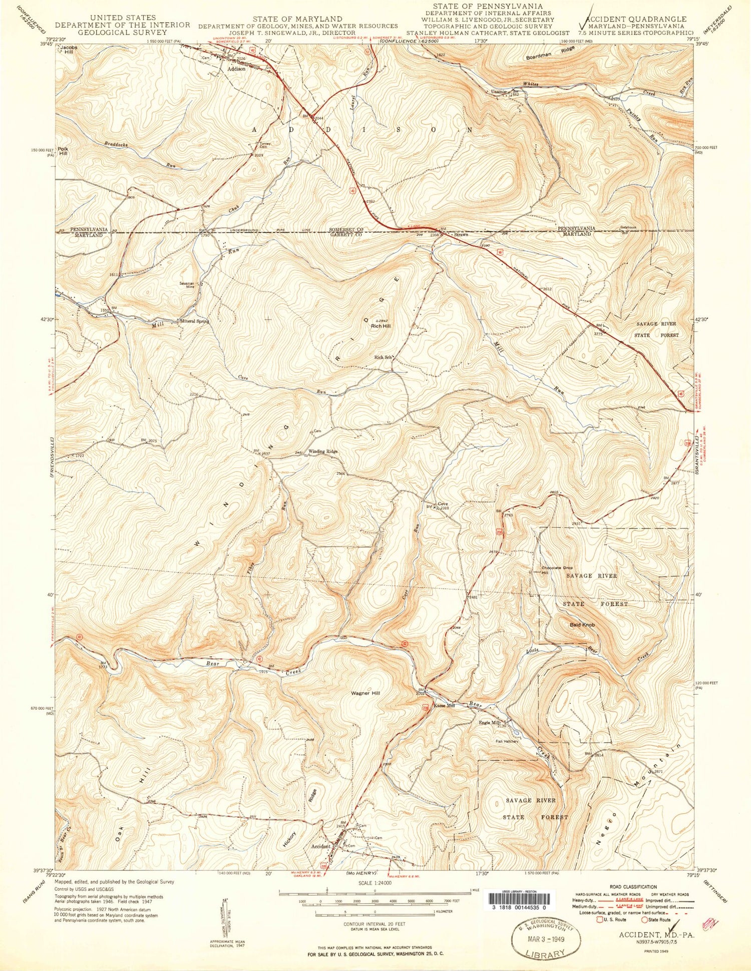 Classic USGS Accident Maryland 7.5'x7.5' Topo Map Image