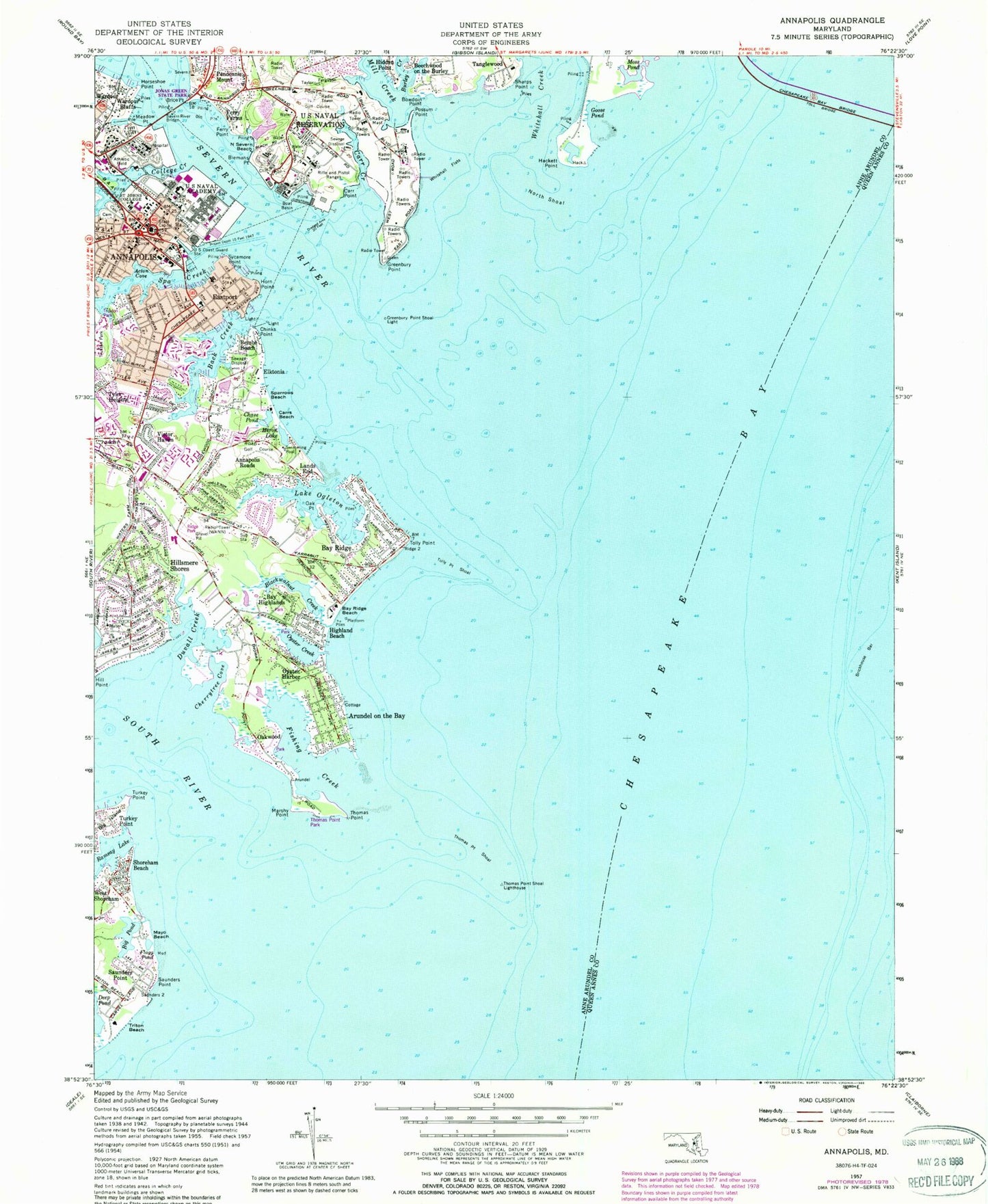 Classic USGS Annapolis Maryland 7.5'x7.5' Topo Map Image