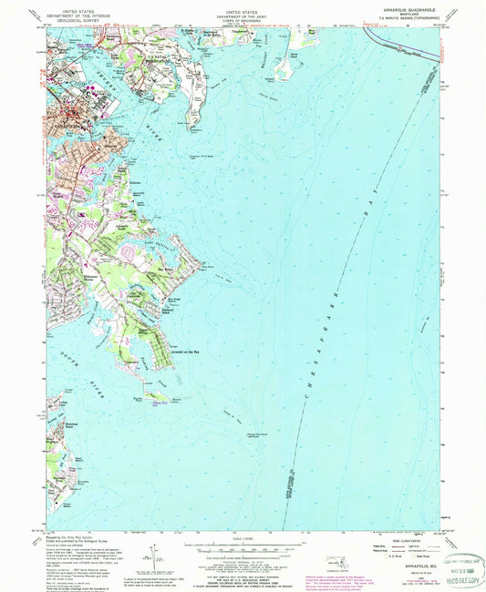 Classic USGS Annapolis Maryland 7.5'x7.5' Topo Map Image