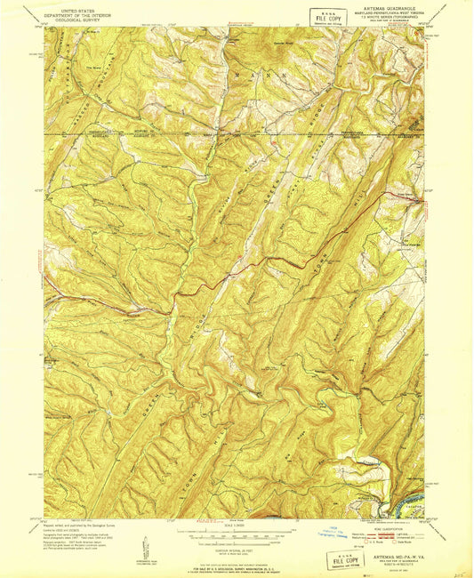 Classic USGS Artemas Pennsylvania 7.5'x7.5' Topo Map Image