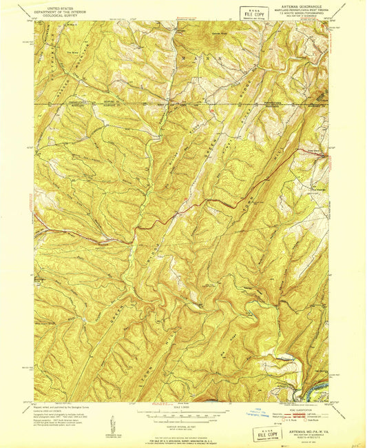Classic USGS Artemas Pennsylvania 7.5'x7.5' Topo Map Image
