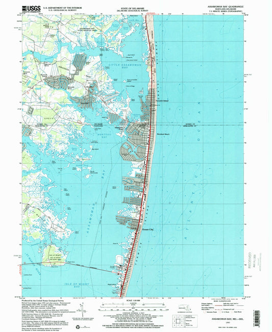 Classic USGS Assawoman Bay Maryland 7.5'x7.5' Topo Map Image