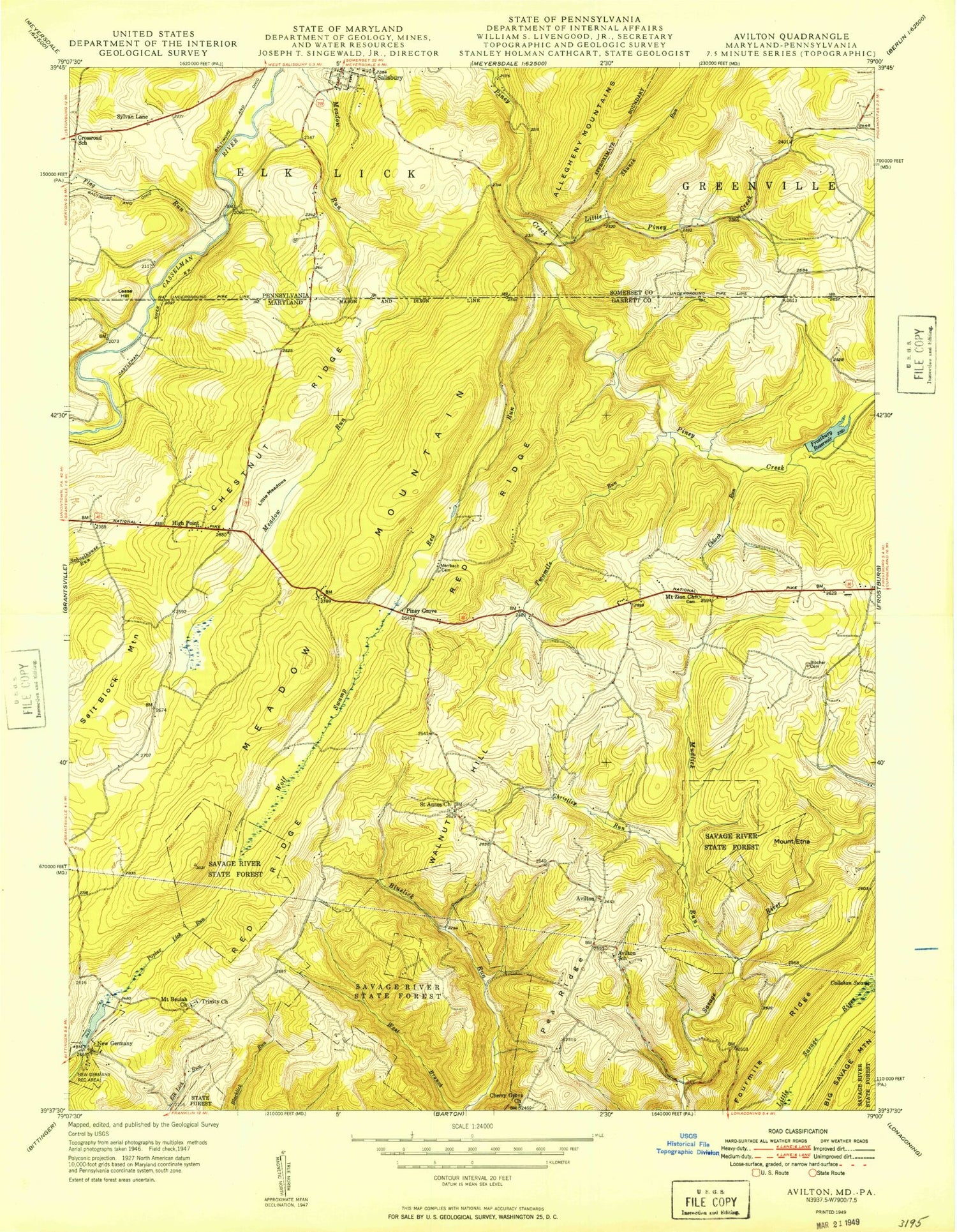 Classic USGS Avilton Maryland 7.5'x7.5' Topo Map Image