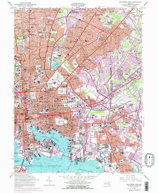 Classic USGS Baltimore East Maryland 7.5'x7.5' Topo Map Image