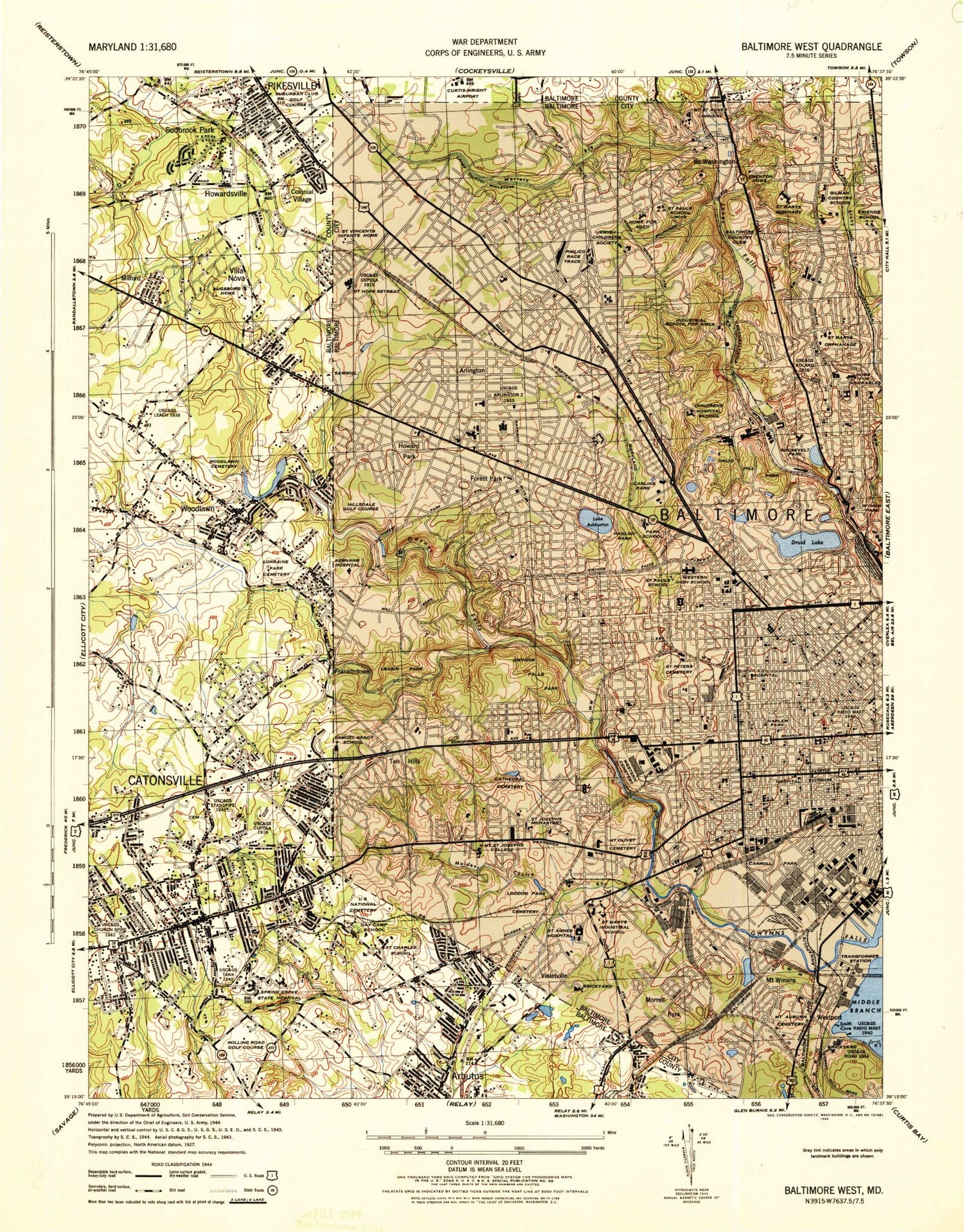 Classic USGS Baltimore West Maryland 7.5'x7.5' Topo Map Image