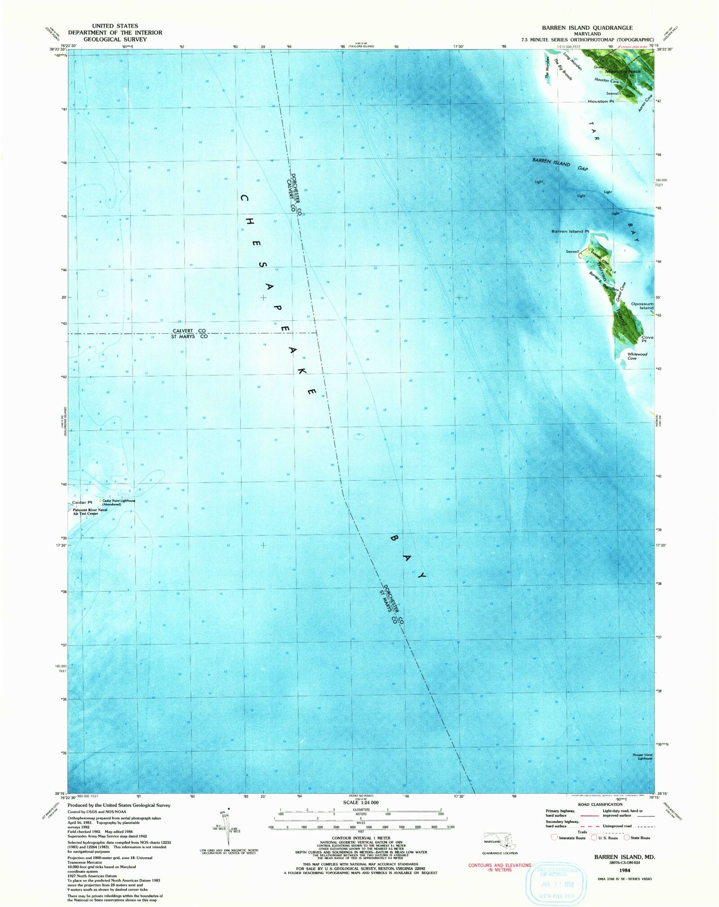 Classic USGS Barren Island Maryland 7.5'x7.5' Topo Map Image