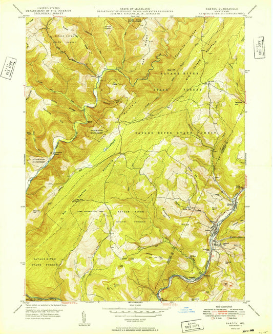Classic USGS Barton Maryland 7.5'x7.5' Topo Map Image