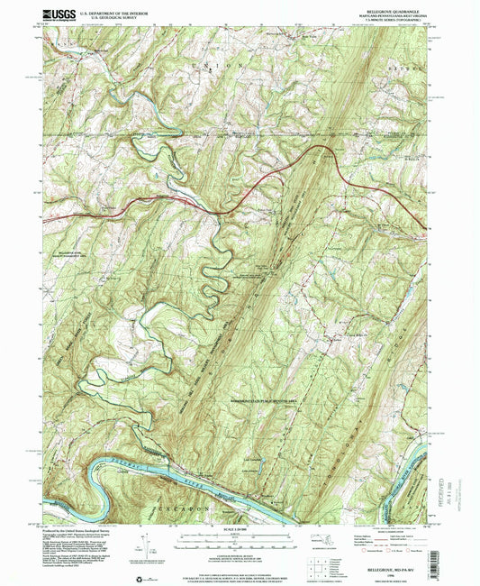 Classic USGS Bellegrove Maryland 7.5'x7.5' Topo Map Image