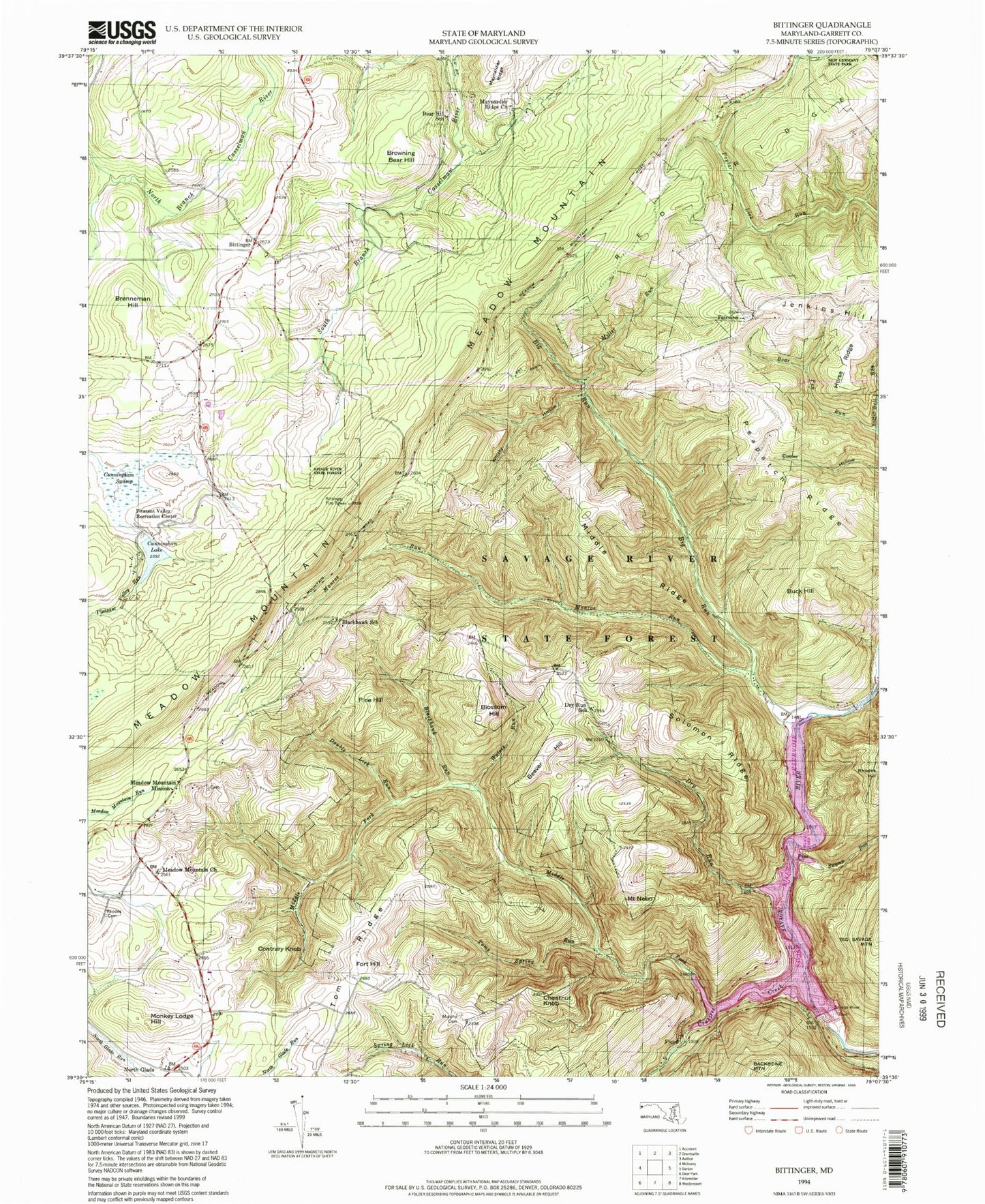 Classic USGS Bittinger Maryland 7.5'x7.5' Topo Map Image
