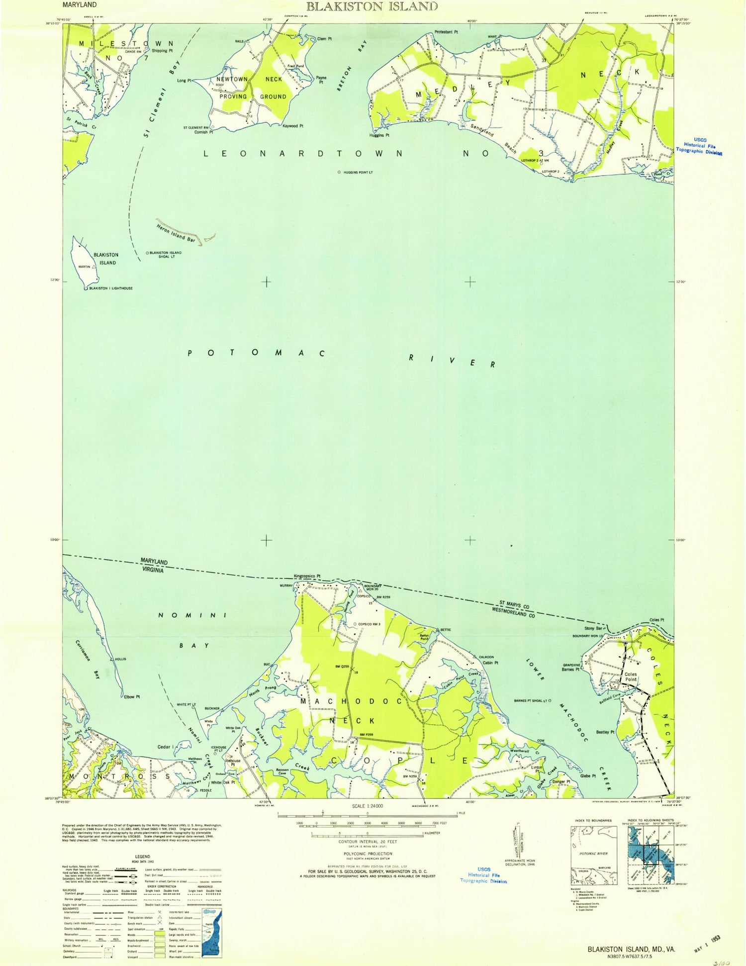 Classic USGS Saint Clements Island Maryland 7.5'x7.5' Topo Map Image