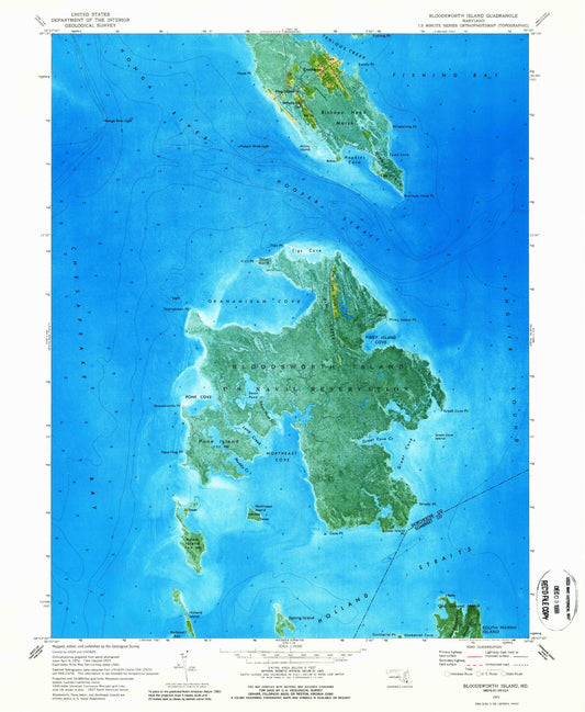 Classic USGS Bloodsworth Island Maryland 7.5'x7.5' Topo Map Image