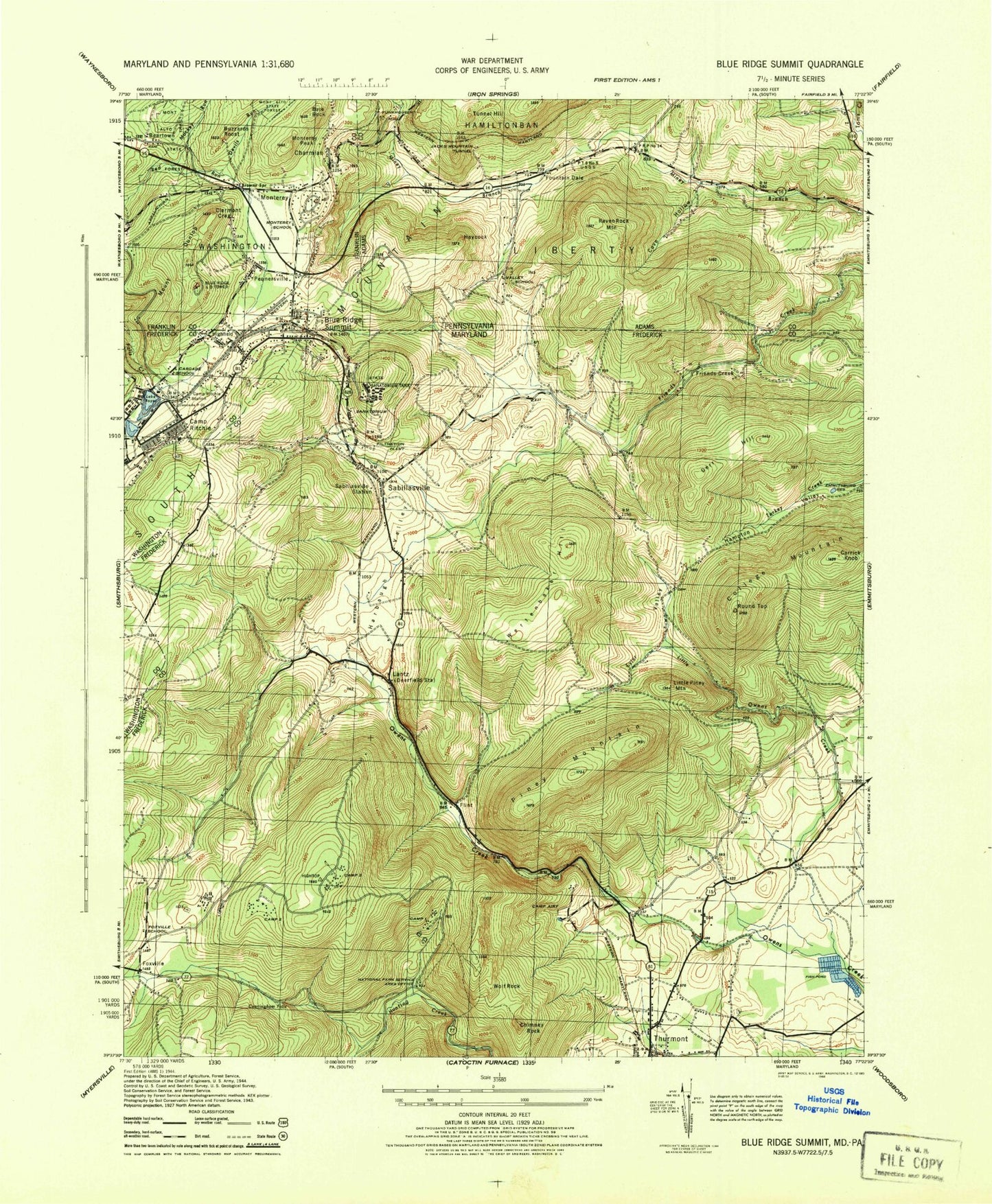 USGS Classic Blue Ridge Summit Pennsylvania 7.5'x7.5' Topo Map Image