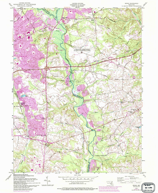 Classic USGS Bowie Maryland 7.5'x7.5' Topo Map Image