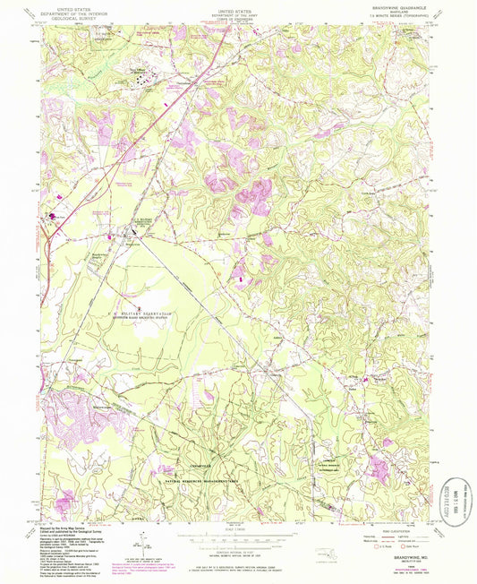 Classic USGS Brandywine Maryland 7.5'x7.5' Topo Map Image