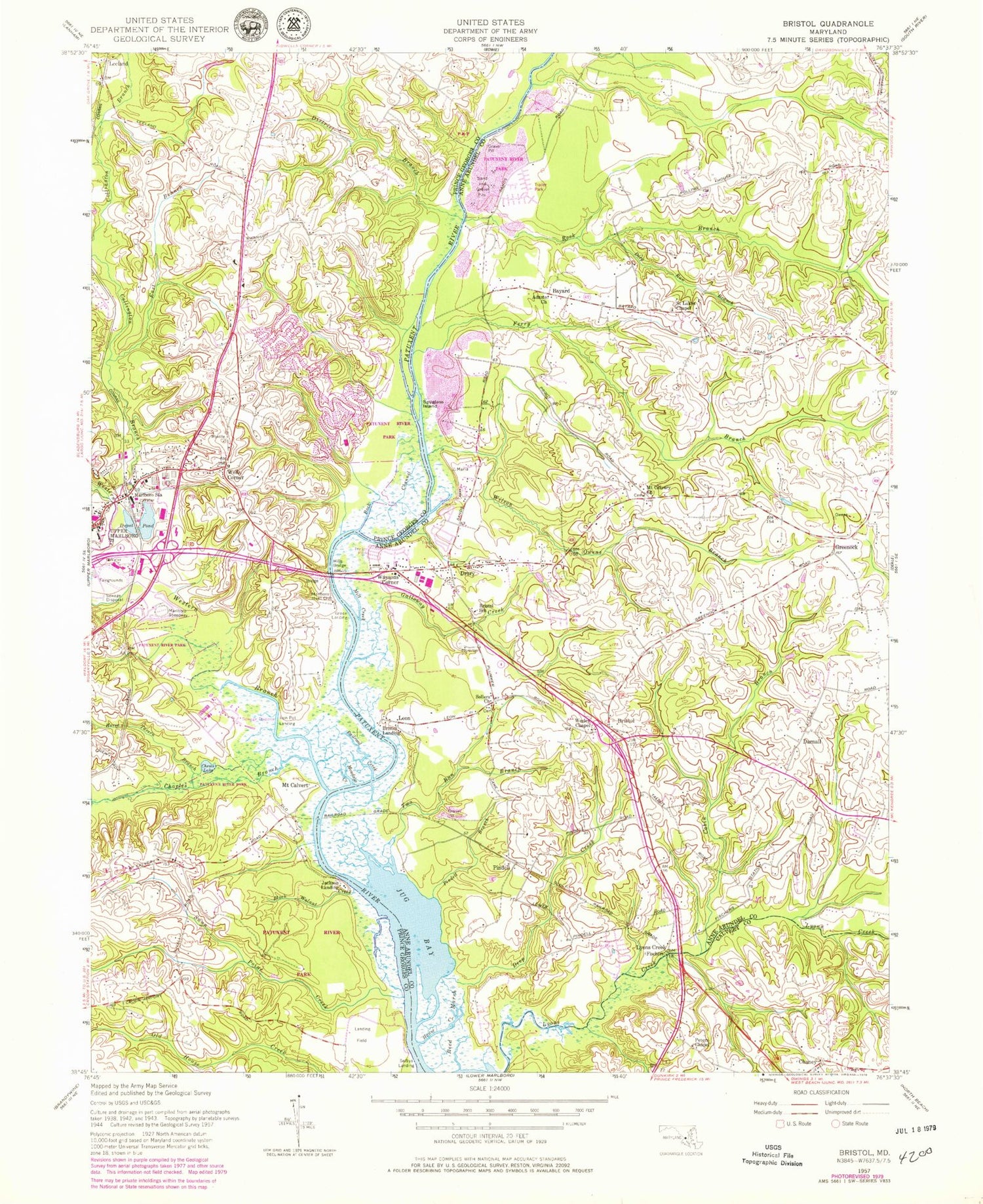 Classic USGS Bristol Maryland 7.5'x7.5' Topo Map Image