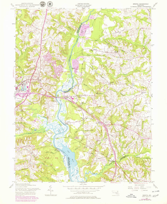 Classic USGS Bristol Maryland 7.5'x7.5' Topo Map Image
