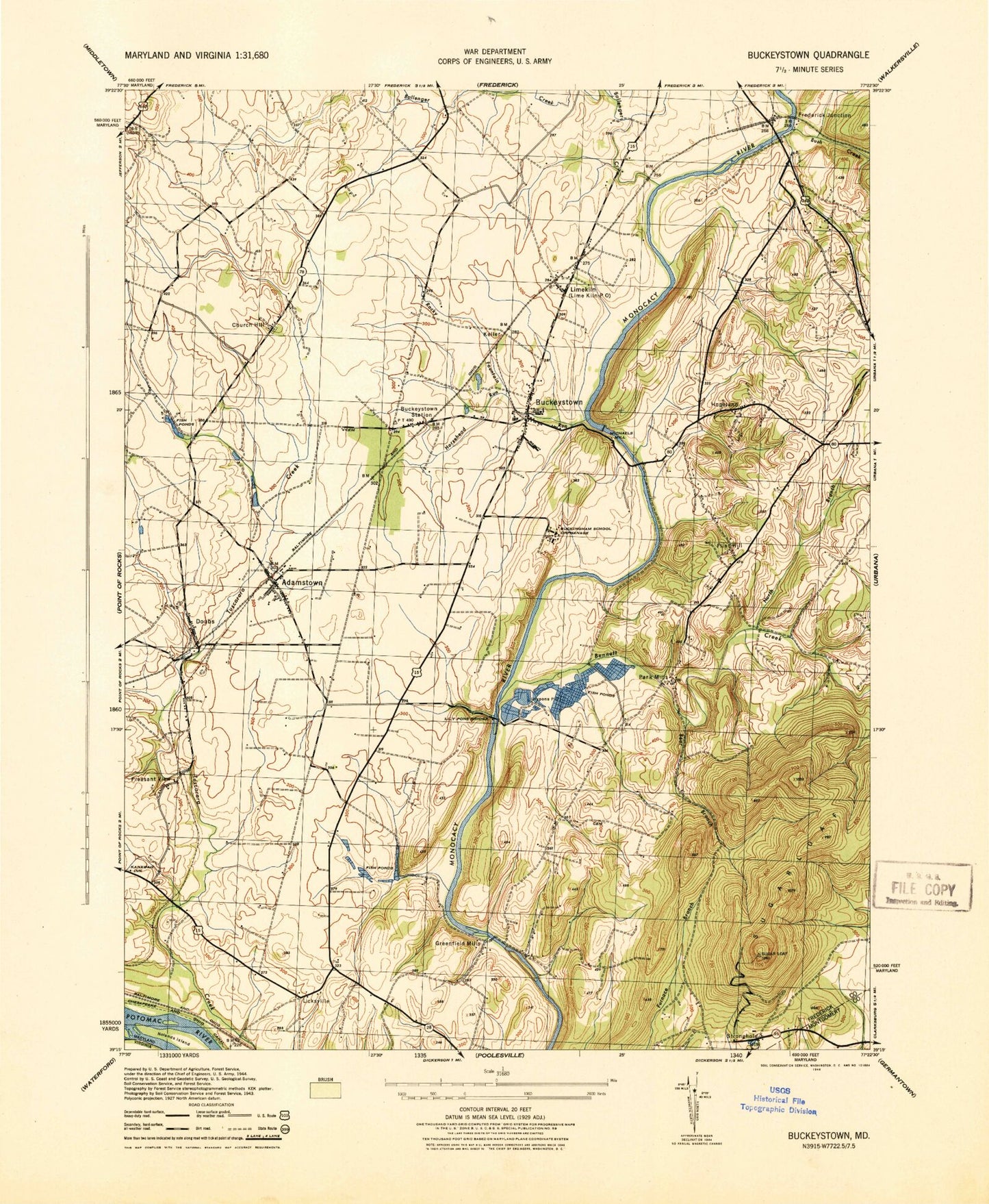 Classic USGS Buckeystown Maryland 7.5'x7.5' Topo Map Image