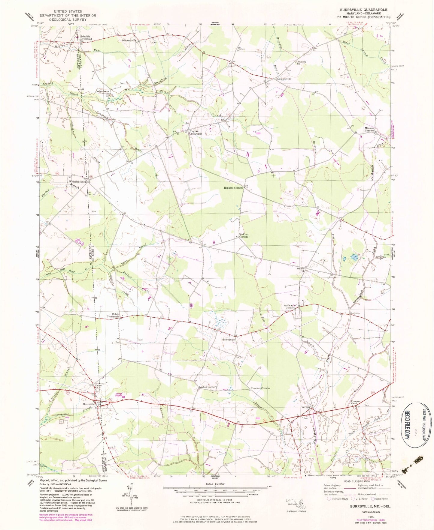 Classic USGS Burrsville Maryland 7.5'x7.5' Topo Map Image