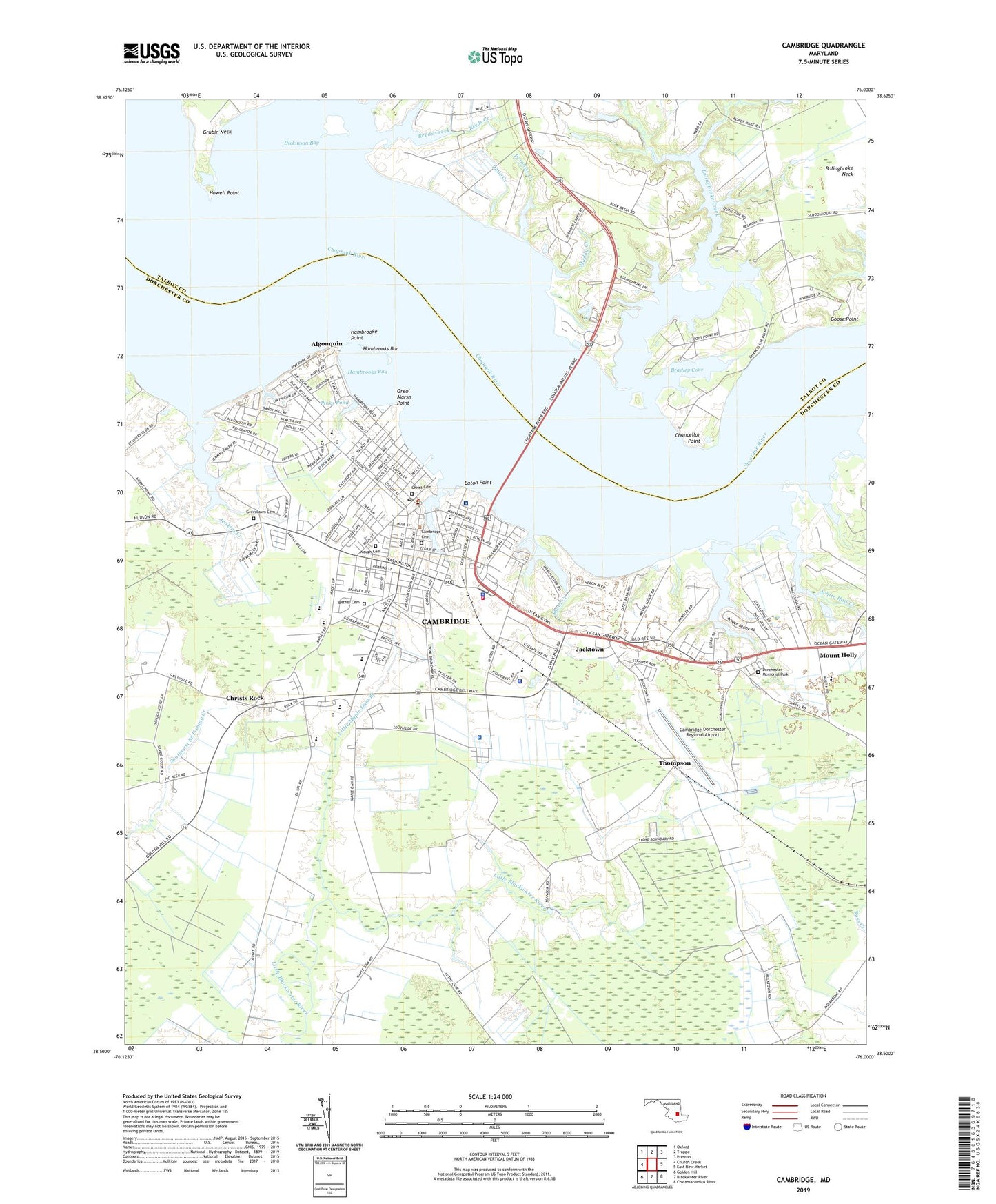 Cambridge Maryland US Topo Map Image