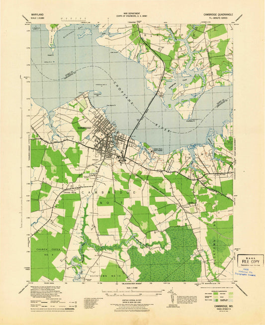 Classic USGS Cambridge Maryland 7.5'x7.5' Topo Map Image