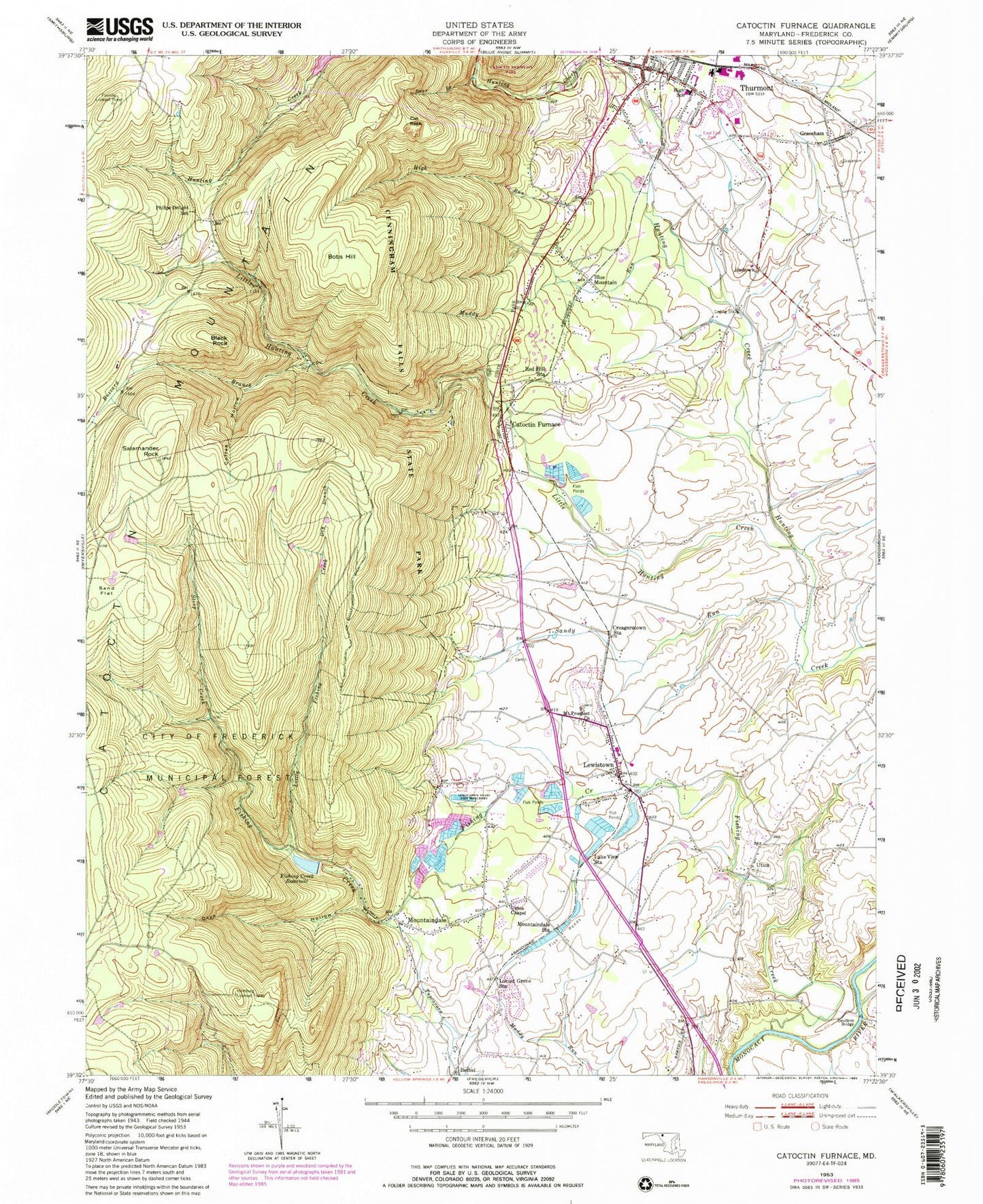 Classic USGS Catoctin Furnace Maryland 7.5'x7.5' Topo Map Image