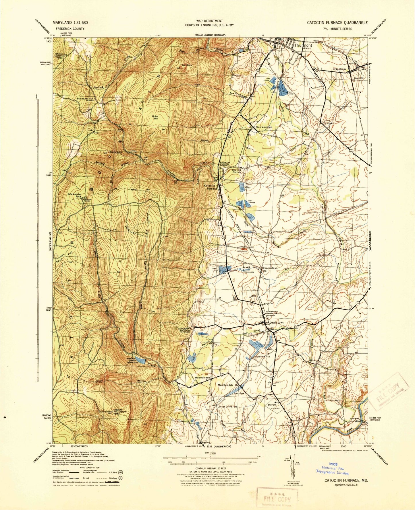 Classic USGS Catoctin Furnace Maryland 7.5'x7.5' Topo Map Image