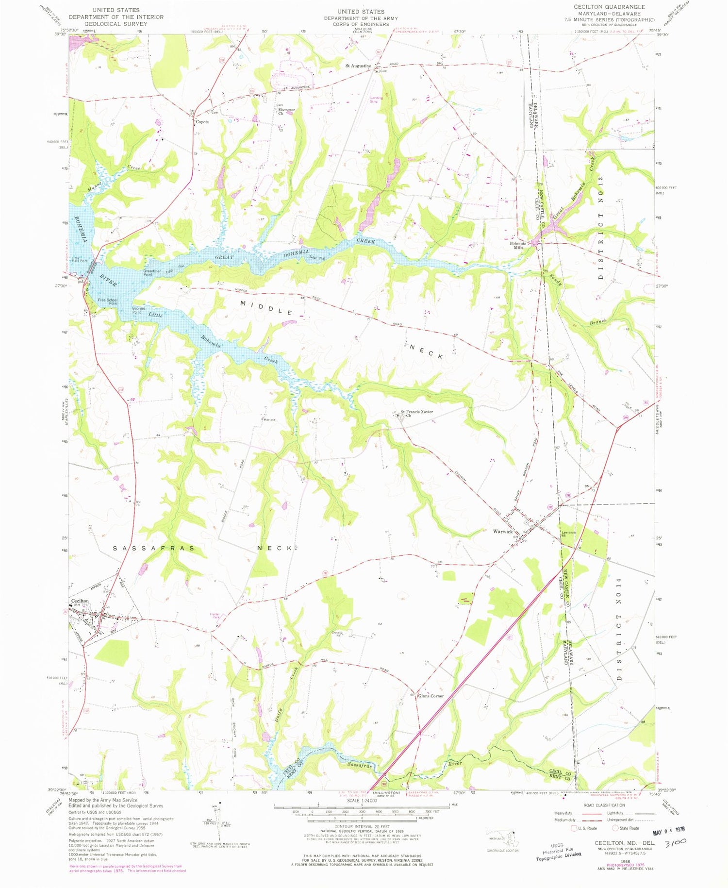 Classic USGS Cecilton Maryland 7.5'x7.5' Topo Map Image