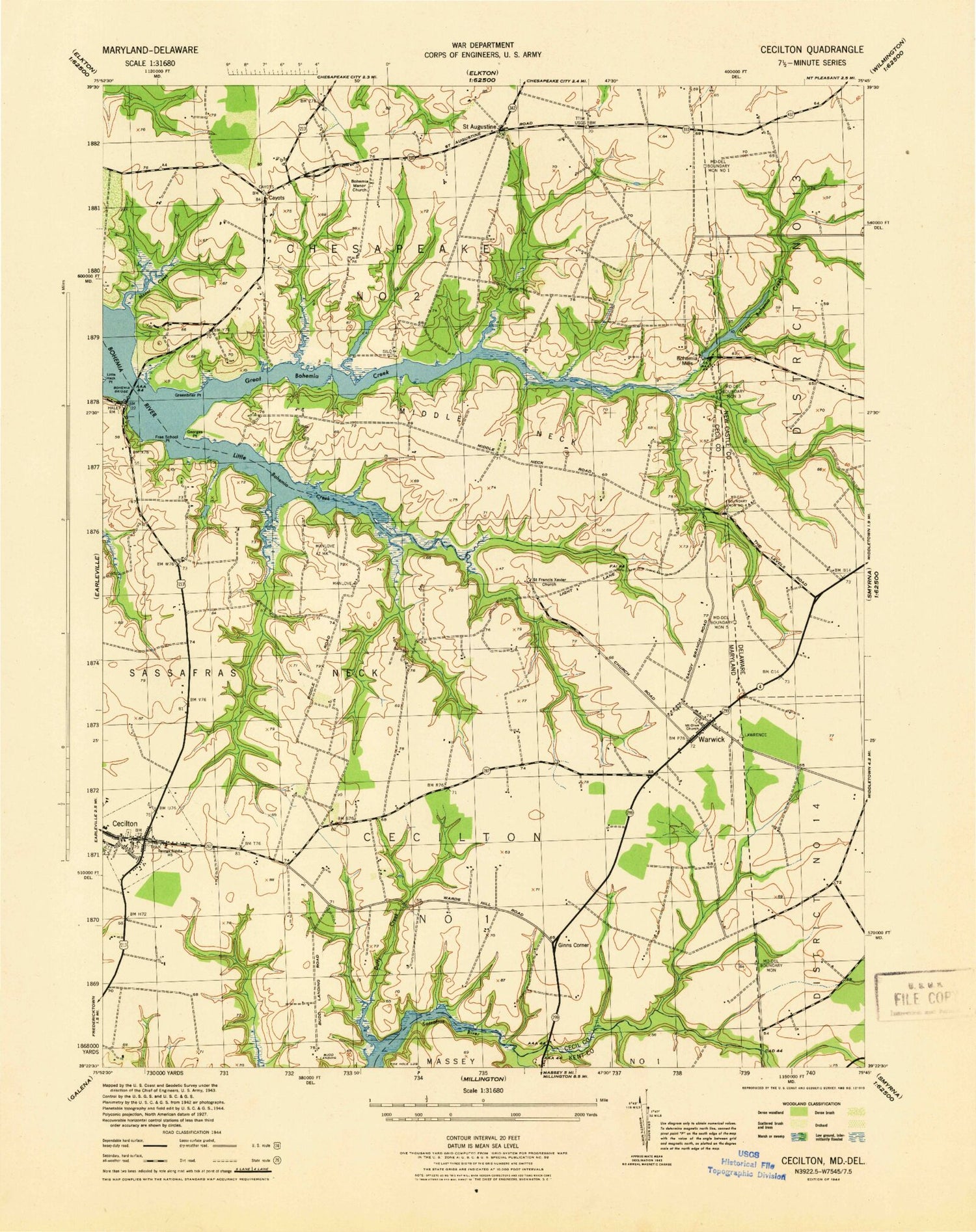 Classic USGS Cecilton Maryland 7.5'x7.5' Topo Map Image