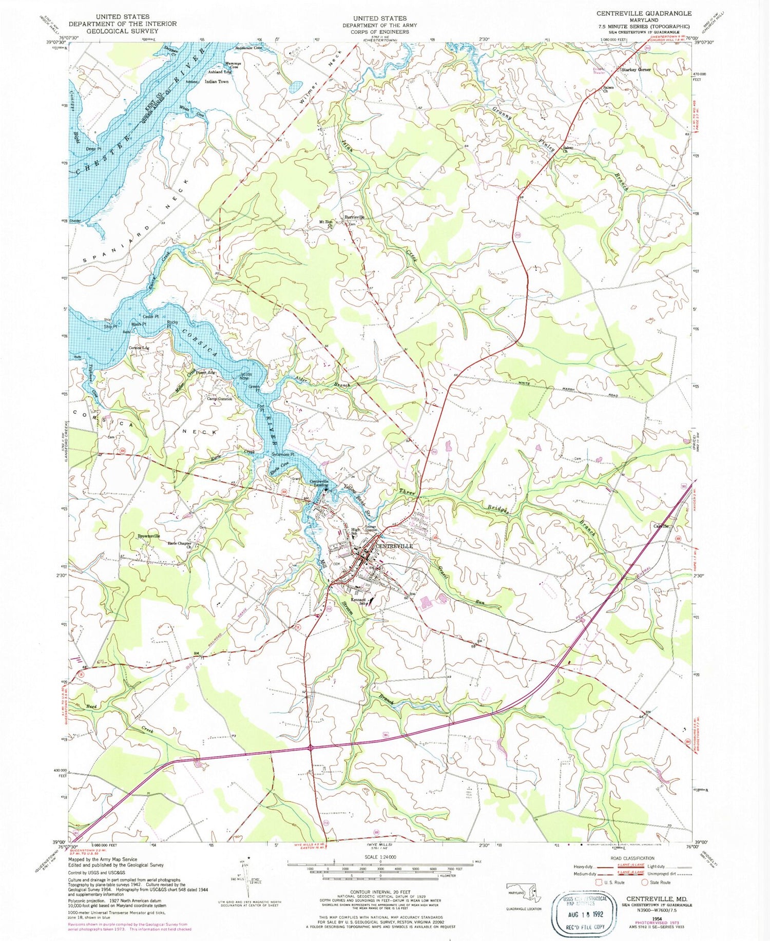 Classic USGS Centreville Maryland 7.5'x7.5' Topo Map Image