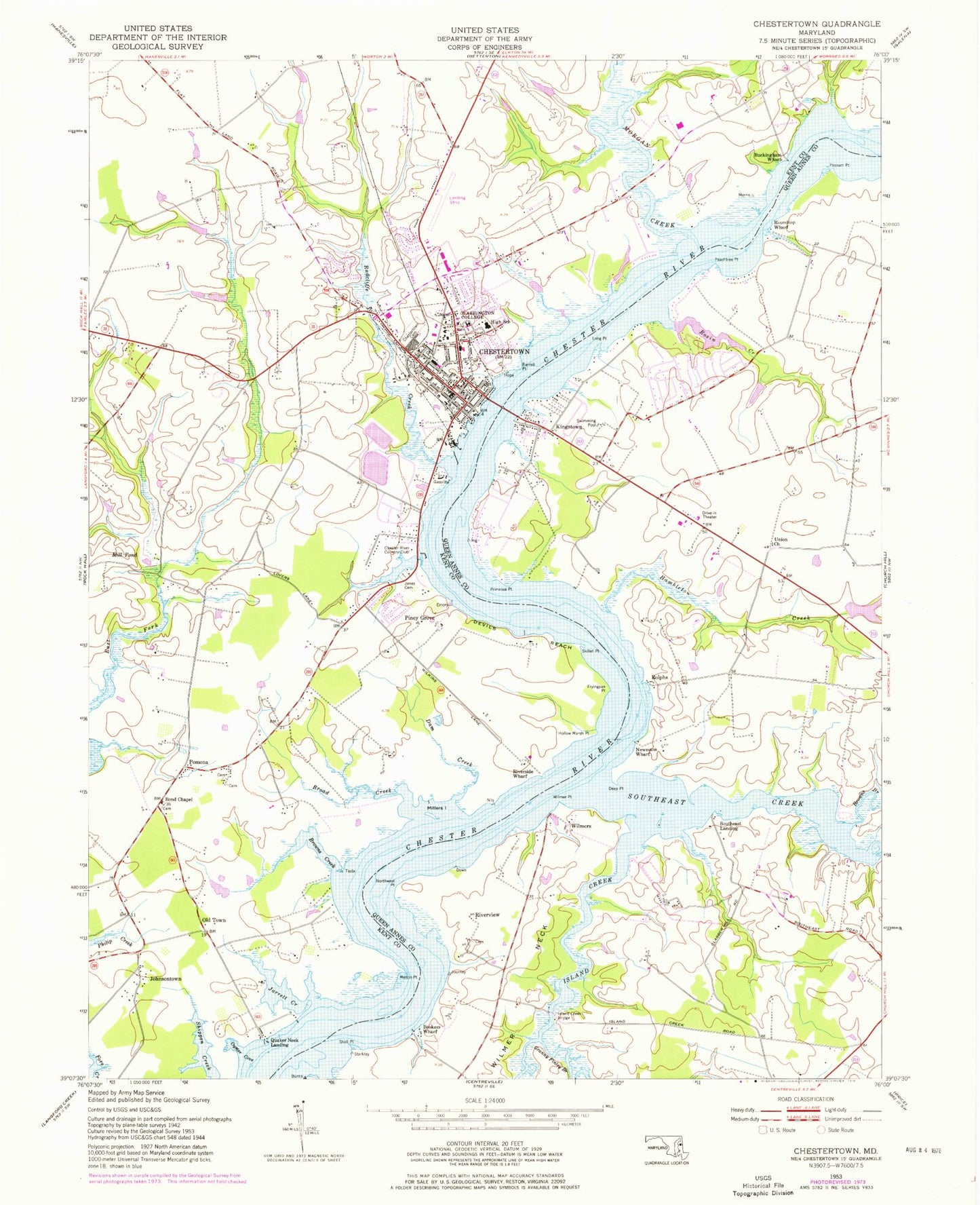 Classic USGS Chestertown Maryland 7.5'x7.5' Topo Map Image