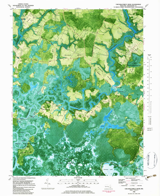 Classic USGS Chicamacomico River Maryland 7.5'x7.5' Topo Map Image