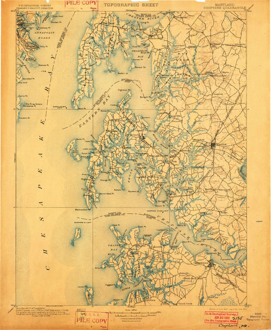Historic 1898 Choptank Maryland 30'x30' Topo Map Image
