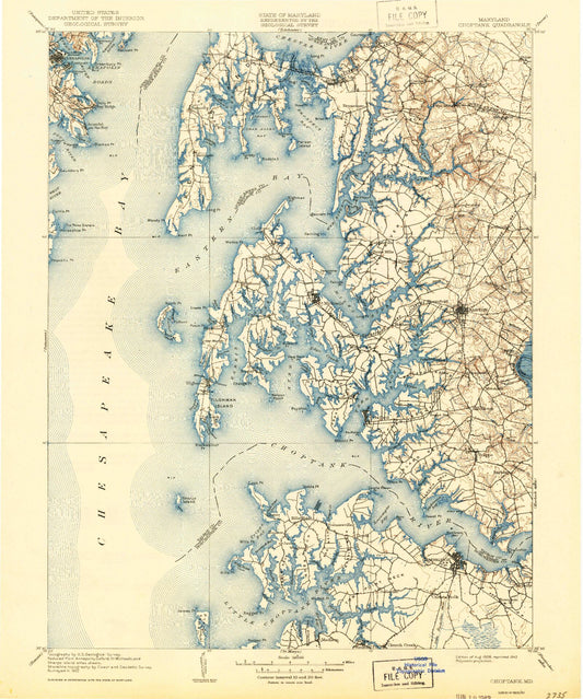 Historic 1908 Choptank Maryland 30'x30' Topo Map Image