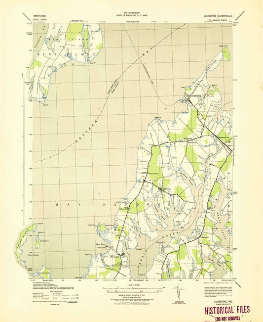 Classic USGS Claiborne Maryland 7.5'x7.5' Topo Map Image