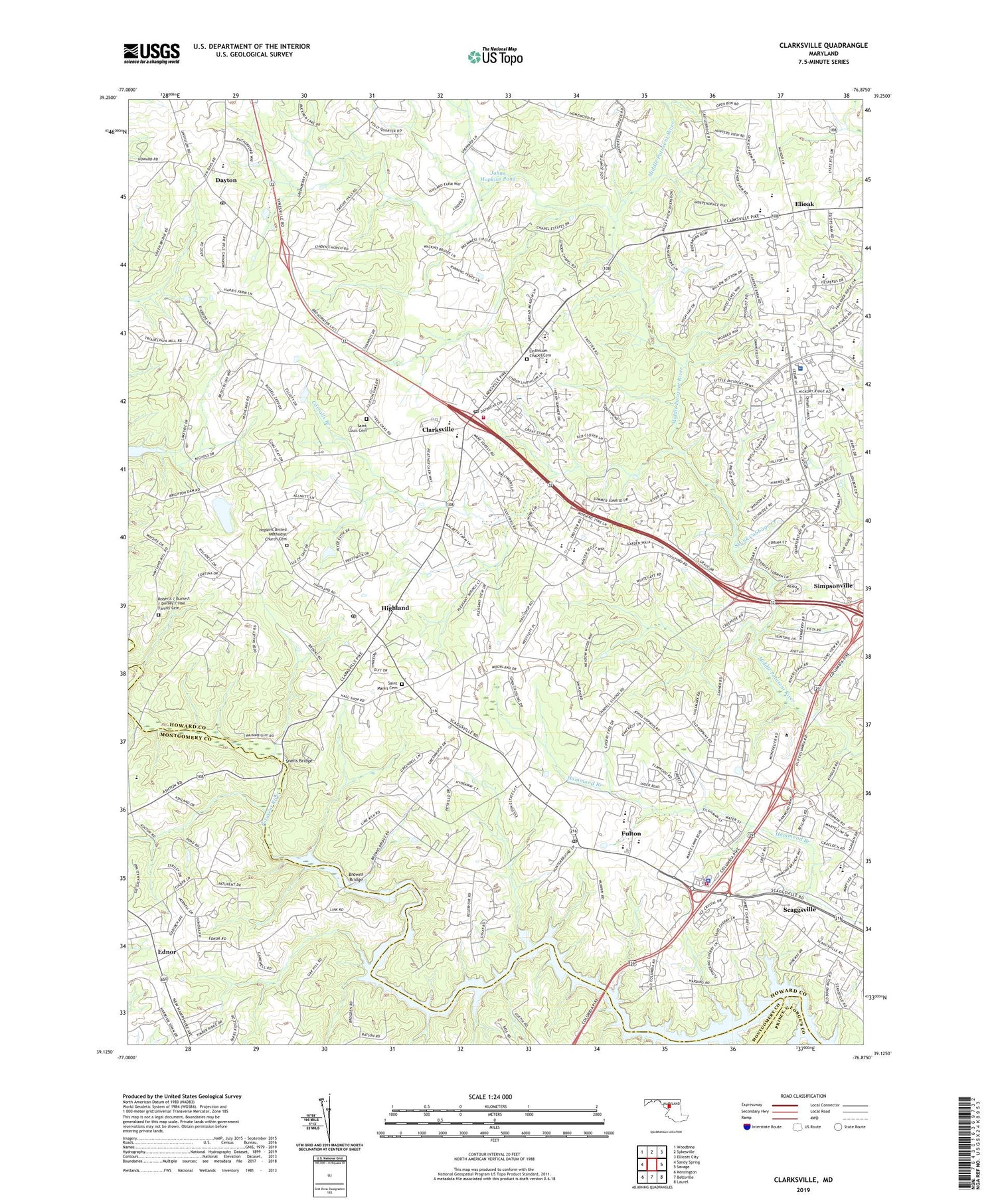 Clarksville Maryland US Topo Map Image