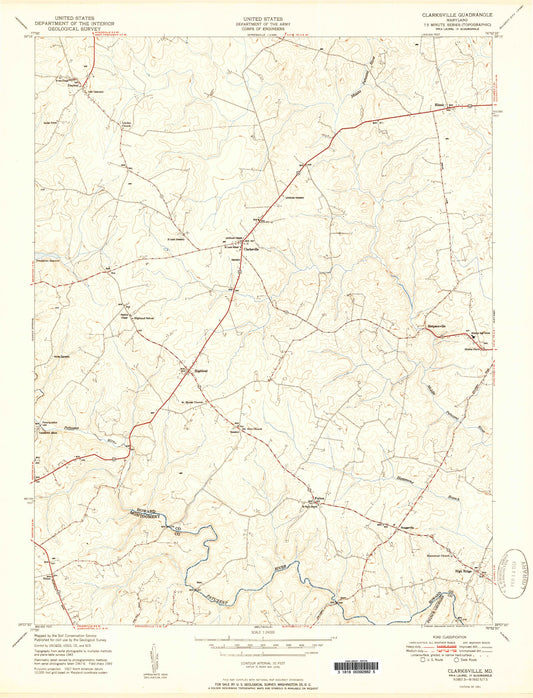 Classic USGS Clarksville Maryland 7.5'x7.5' Topo Map Image