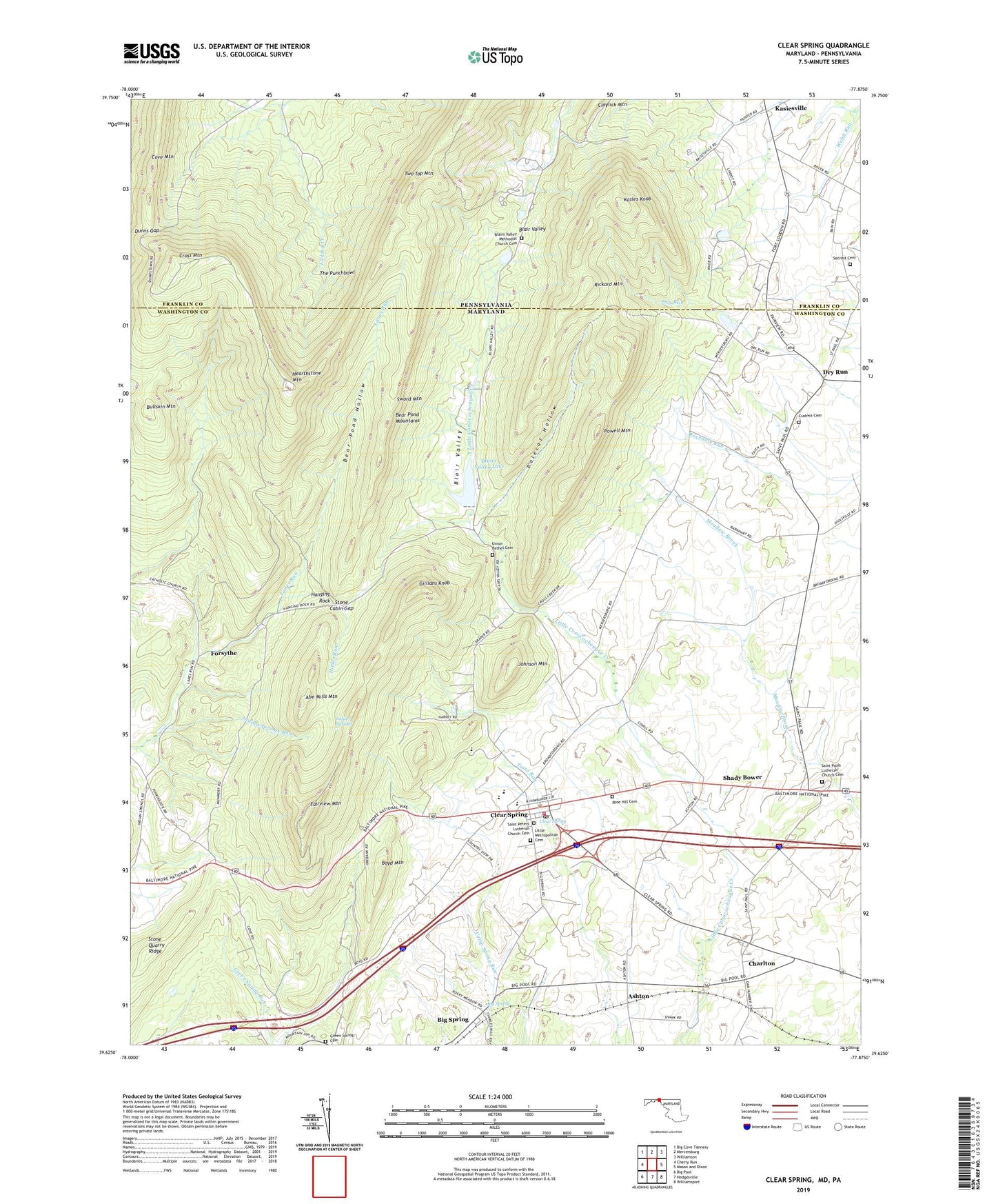 Clear Spring Maryland US Topo Map Image