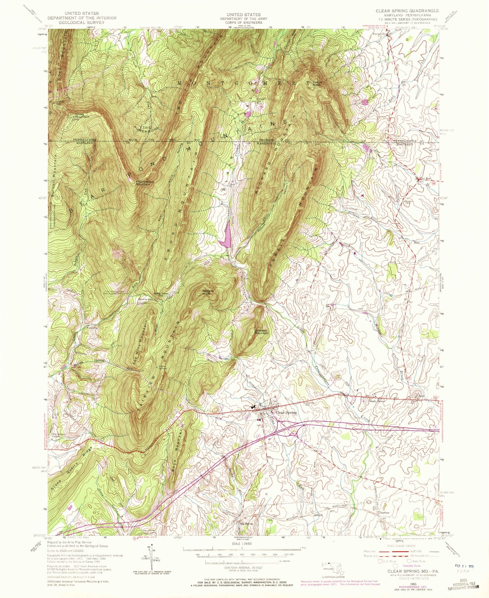 Classic USGS Clear Spring Maryland 7.5'x7.5' Topo Map MyTopo Map Store