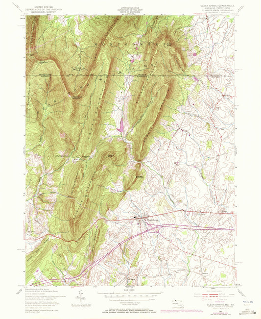 Classic USGS Clear Spring Maryland 7.5'x7.5' Topo Map Image