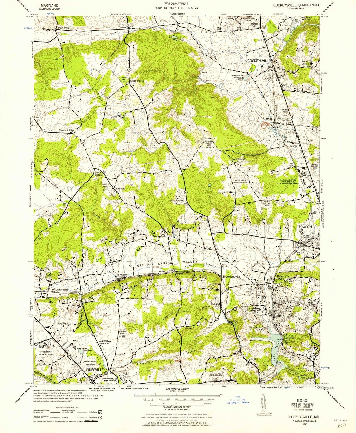Classic USGS Cockeysville Maryland 7.5'x7.5' Topo Map Image