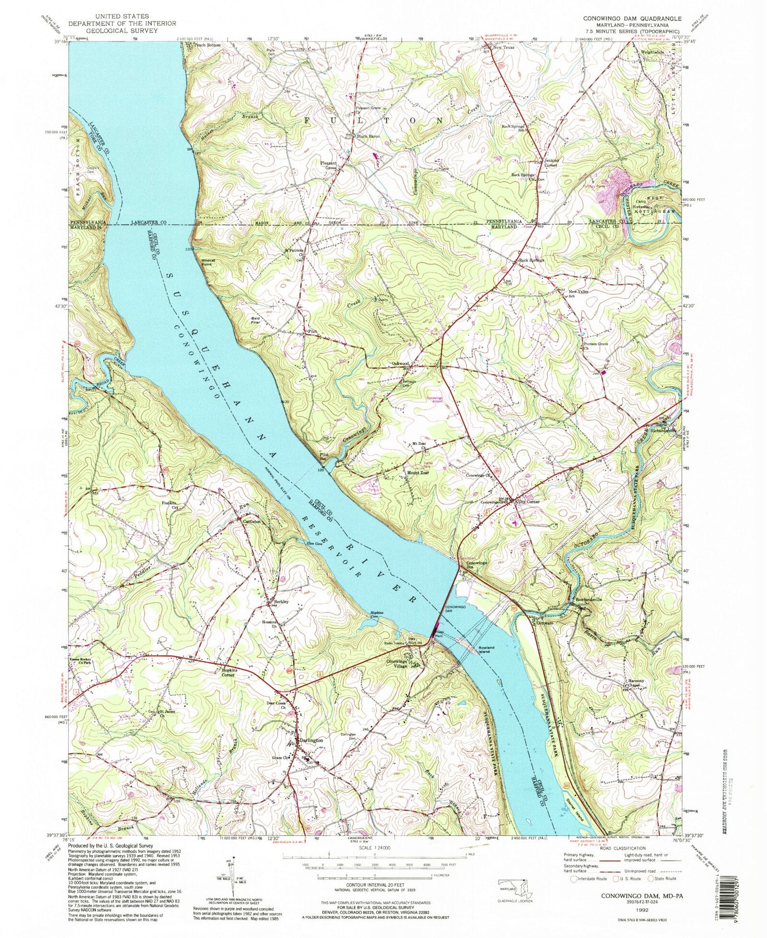 Classic USGS Conowingo Dam Maryland Topo Map