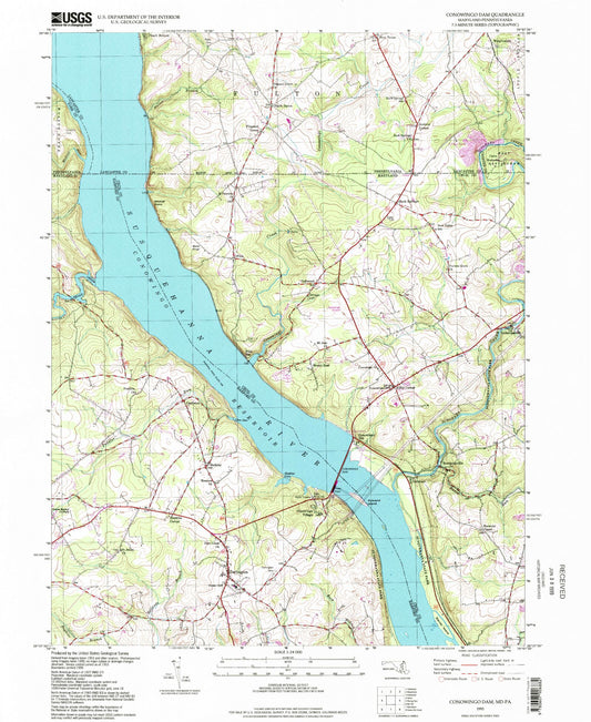 Classic USGS Conowingo Dam Maryland 7.5'x7.5' Topo Map Image
