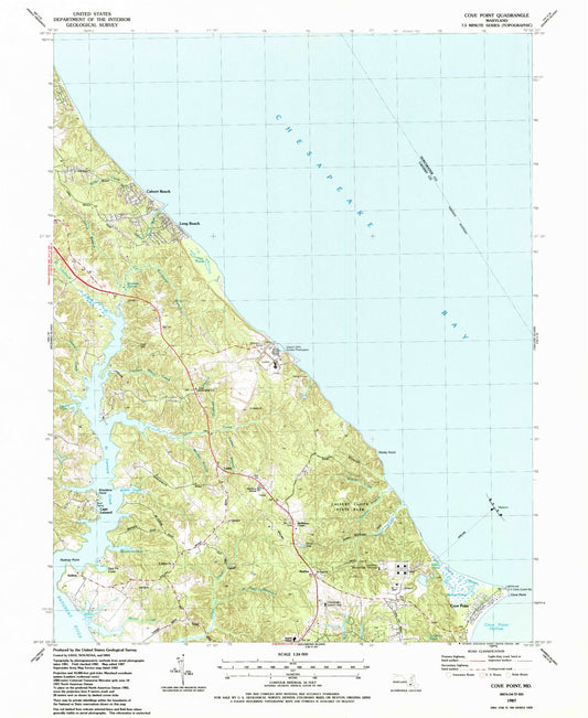 Classic USGS Cove Point Maryland 7.5'x7.5' Topo Map Image