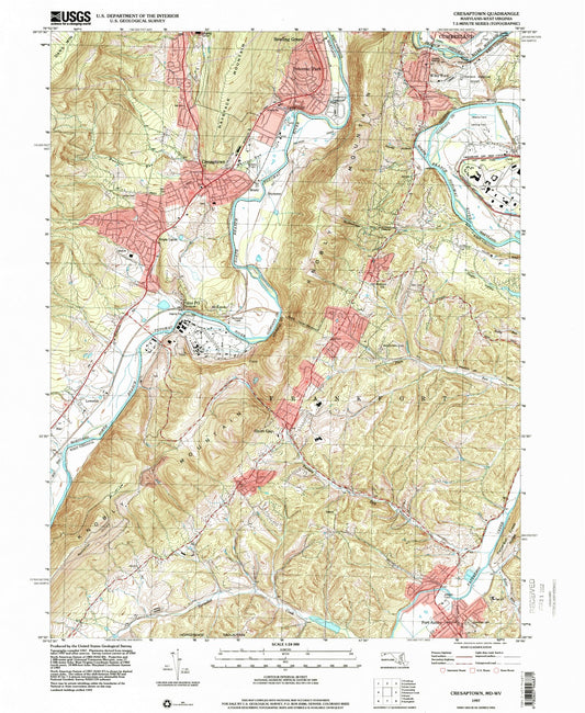 Classic USGS Cresaptown Maryland 7.5'x7.5' Topo Map Image