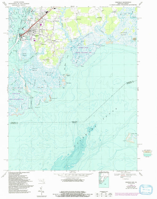 Classic USGS Crisfield Maryland 7.5'x7.5' Topo Map Image