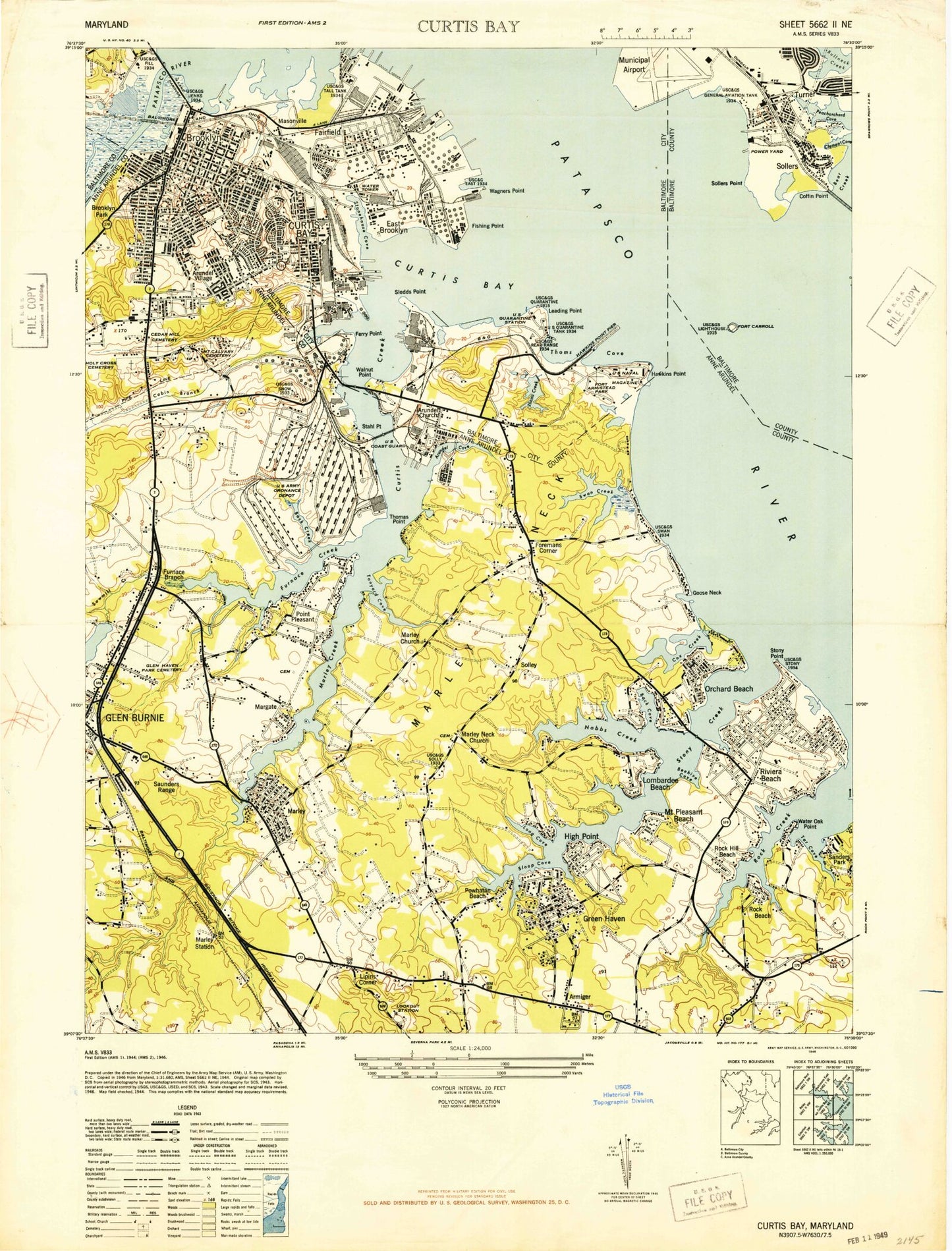 Classic USGS Curtis Bay Maryland 7.5'x7.5' Topo Map Image
