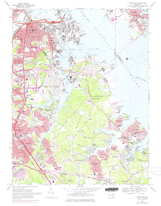 Classic USGS Curtis Bay Maryland 7.5'x7.5' Topo Map Image